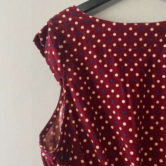 Handmade Plus Size Fine Corduroy Cotton Polka Dot Red Dress - Picture 10 of 12